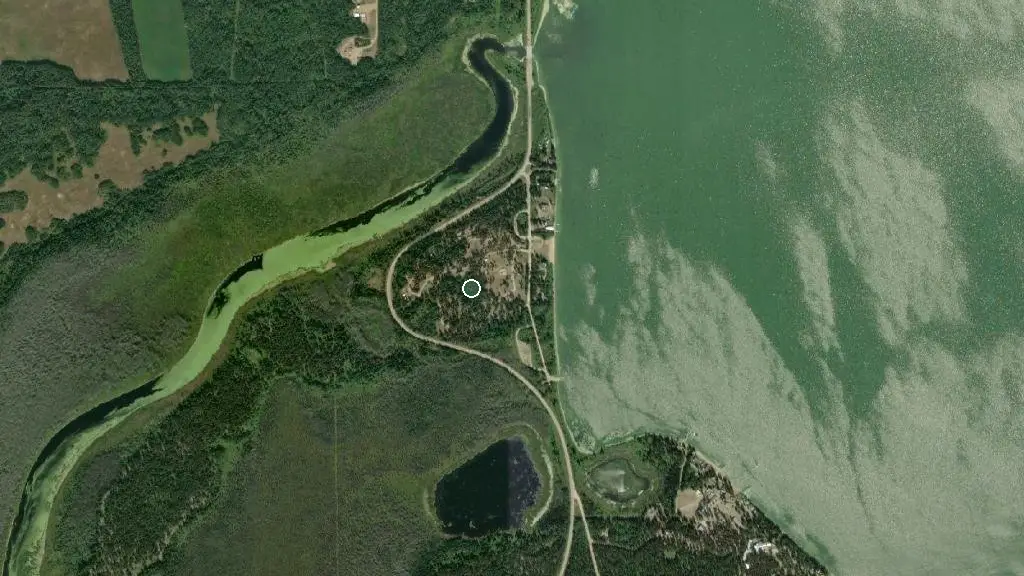 Aerial view of Franchere Bay Provincial Recreation Area and surroundings