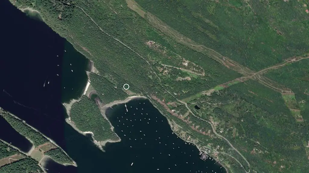 Aerial view of Montague Harbour Marine Park and surroundings