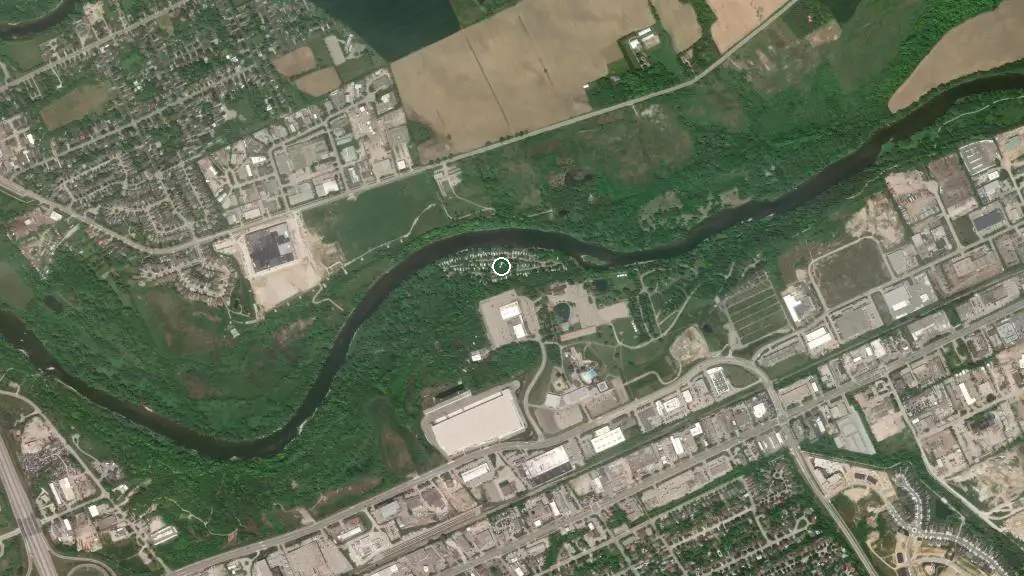 Aerial view of Riverside Campground and surroundings