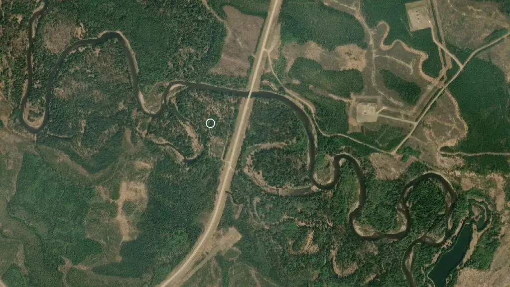 Aerial view of Freeman River Provincial Recreation Area and surroundings