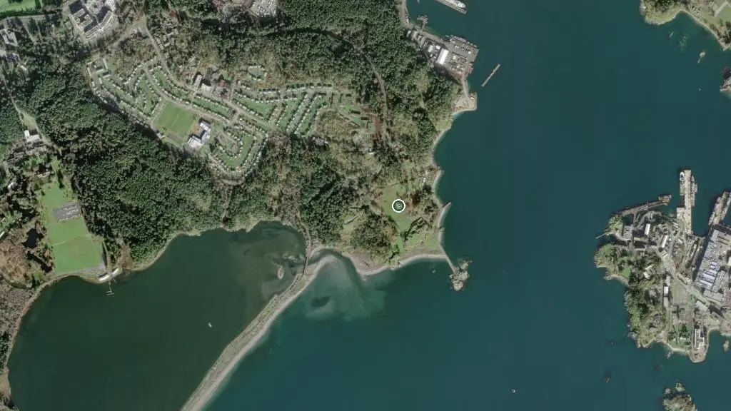 Aerial view of Fort Rodd Hill and surroundings