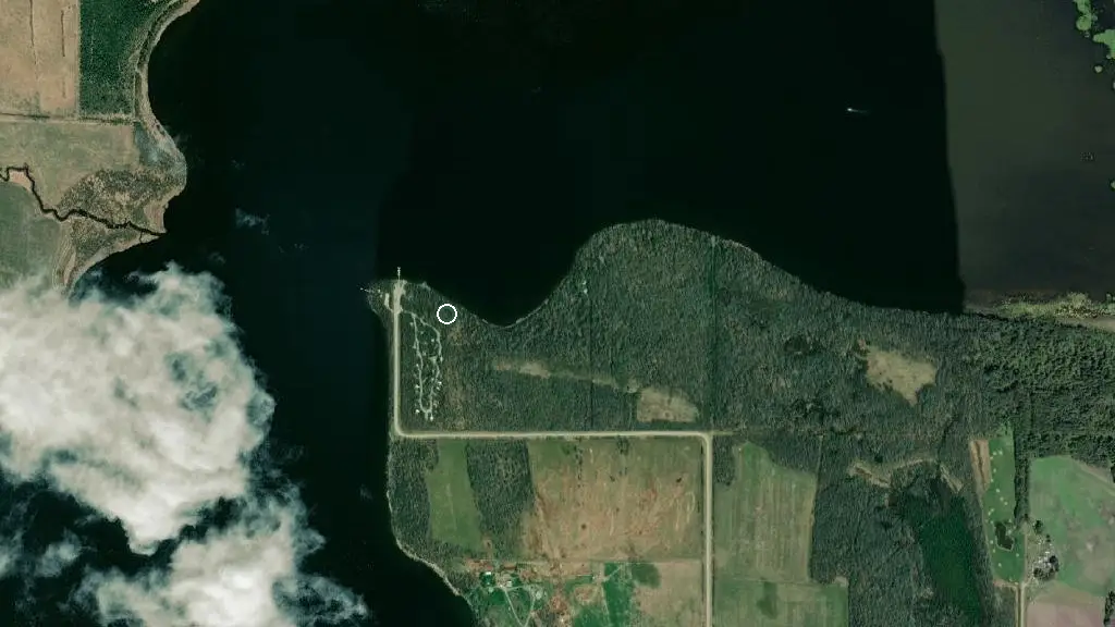 Aerial view of Shiningbank Lake Campground and surroundings