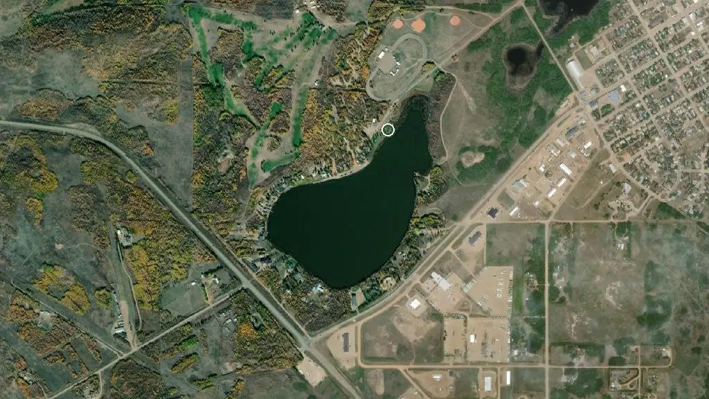 Aerial view of Hardisty Lake Park Campground and surroundings