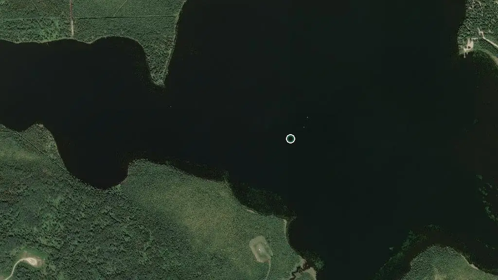 Aerial view of Fickle Lake Provincial Recreation Area and surroundings