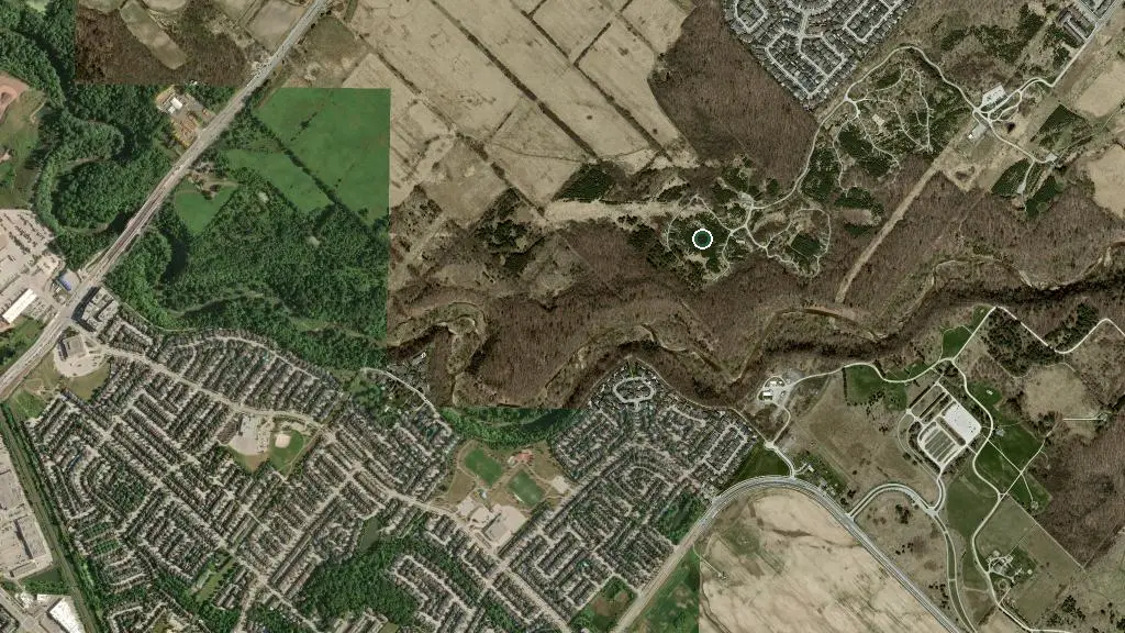 Aerial view of Bronte Creek Provincial Park - Ravine Campground and surroundings