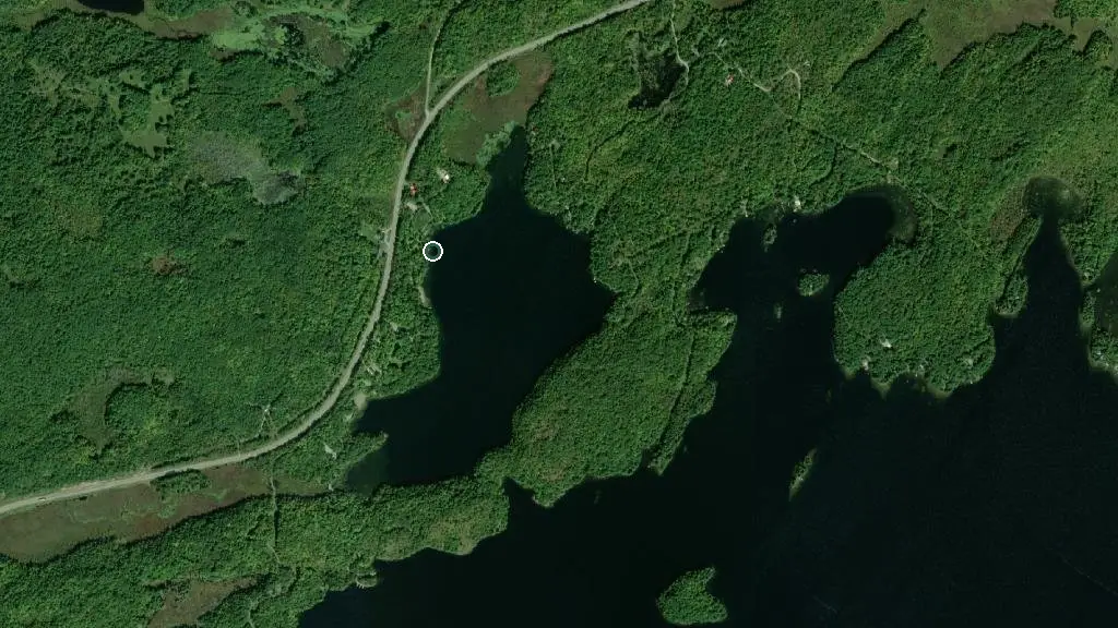 Aerial view of Sharbot Lake - Beach Front Campground and surroundings