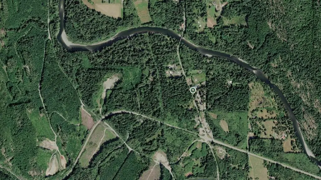 Aerial view of Sayward Valley Resort and surroundings