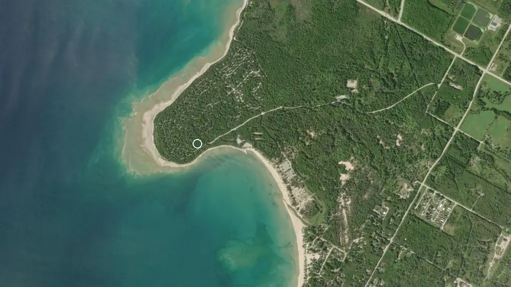 Aerial view of Gunn Point Campground and surroundings