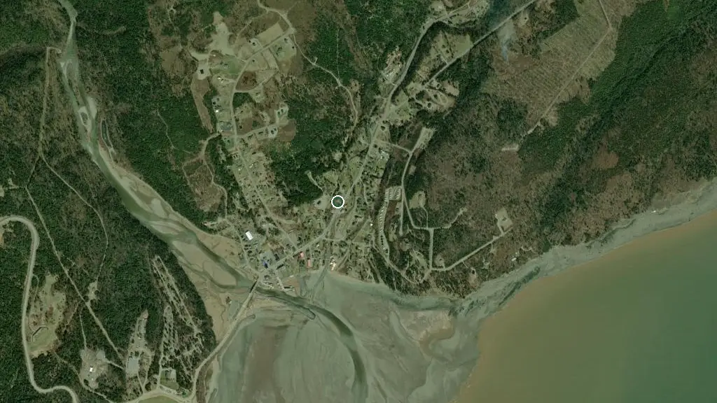 Aerial view of Pointe Wolfe Campground and surroundings
