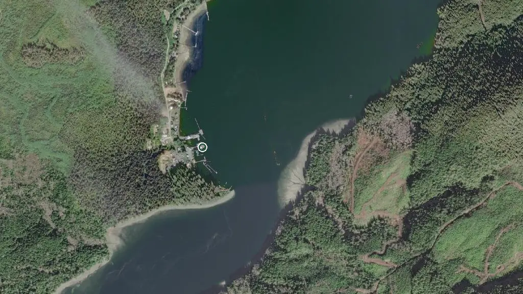 Aerial view of Winter Harbour Marina and RV and surroundings