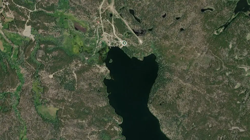 Aerial view of Nimpo Lake Resort and surroundings