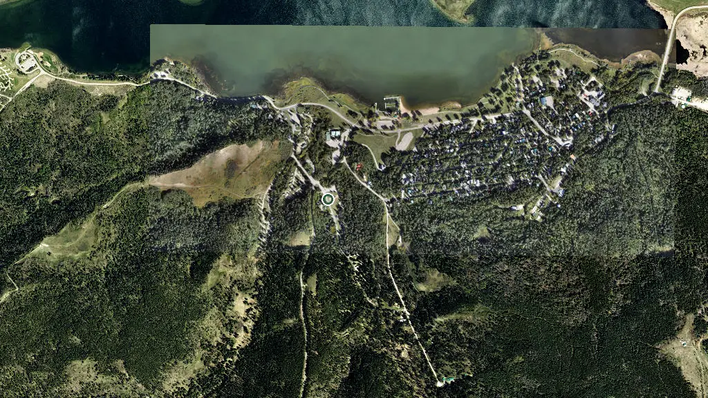 Aerial view of Elkwater Campground and surroundings