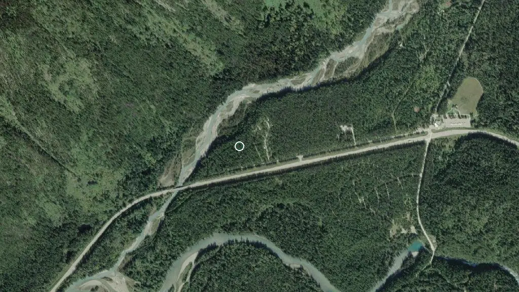 Aerial view of Robson River Campground and surroundings