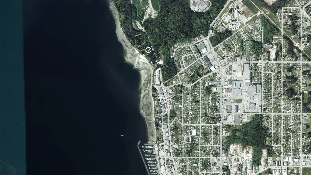 Aerial view of Willingdon Beach Municipal Campground and surroundings
