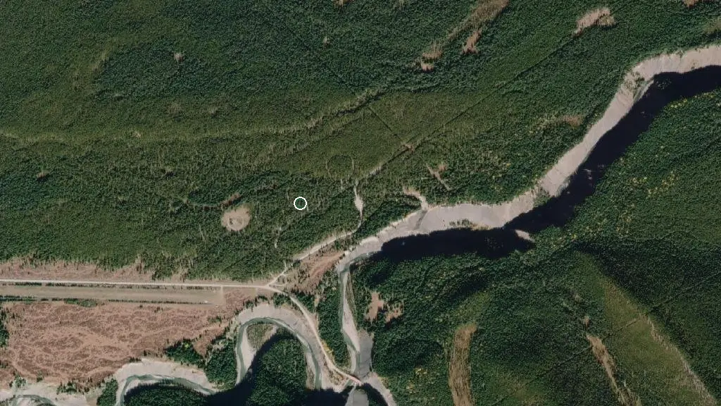 Aerial view of Ram Falls Provincial Park and surroundings