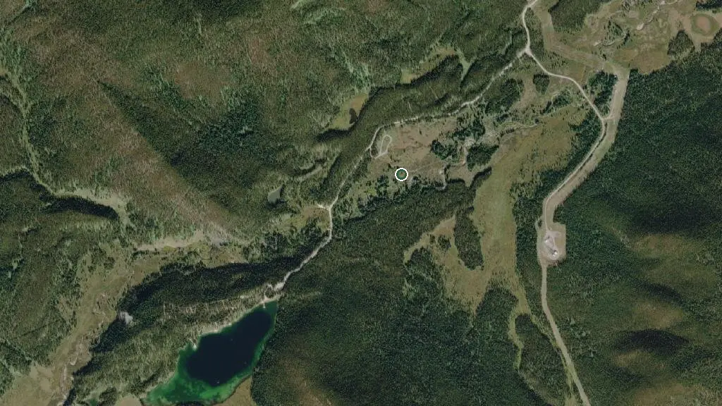 Aerial view of Peppers Lake Staging Provincial Recreation Area and surroundings