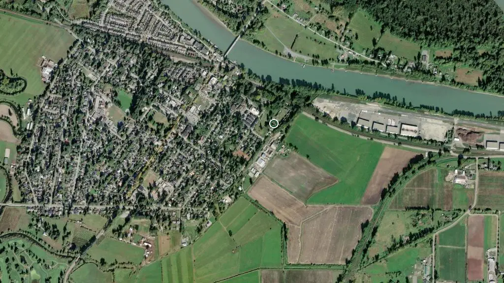 Aerial view of Fort Langley and surroundings