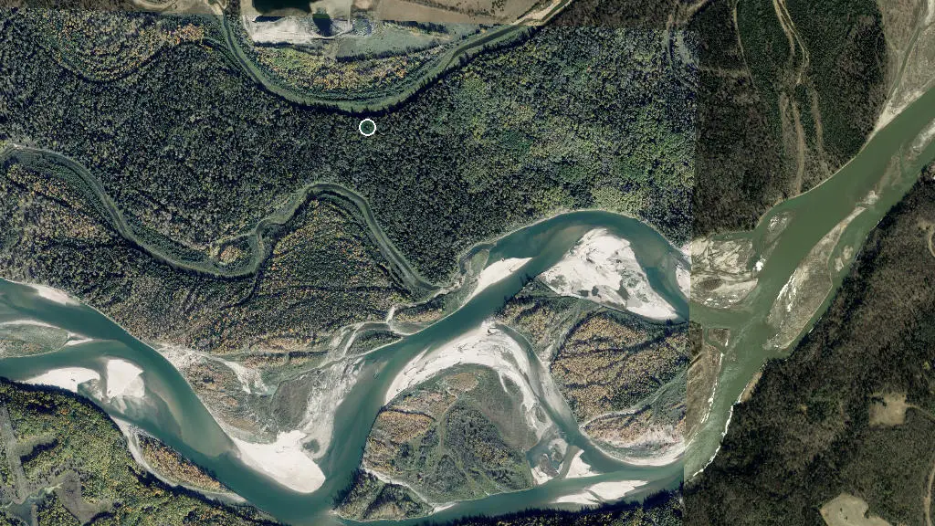 Aerial view of Burtonsville Island Natural Area and surroundings