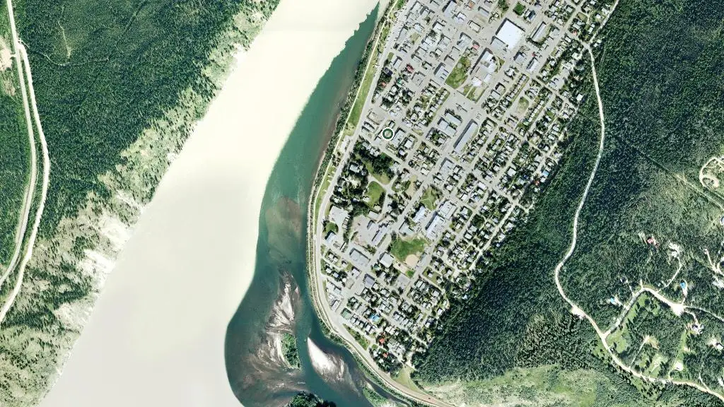 Aerial view of Yukon River Campground and surroundings