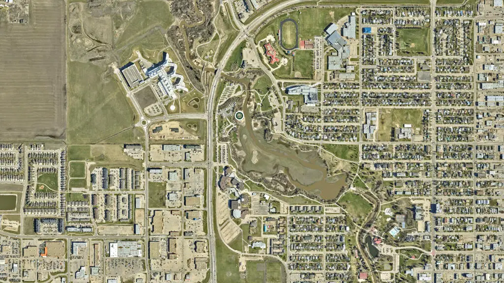 Aerial view of Grande Prairie Rotary Campground and surroundings