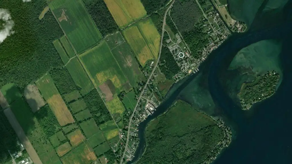 Aerial view of Cameron's Point Family Campground and surroundings
