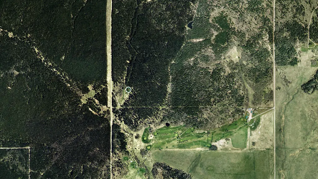 Aerial view of Willow Creek Group Use, Cypress Hills Provincial Park and surroundings