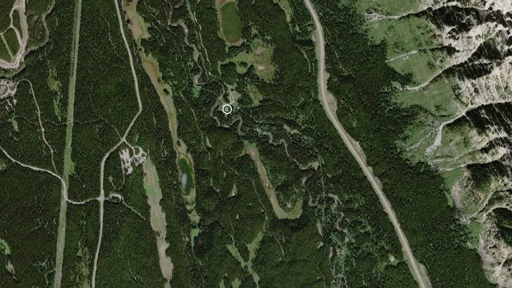 Aerial view of Pocaterra Walk-in Tenting Group Use, Peter Lougheed Provincial Park and surroundings