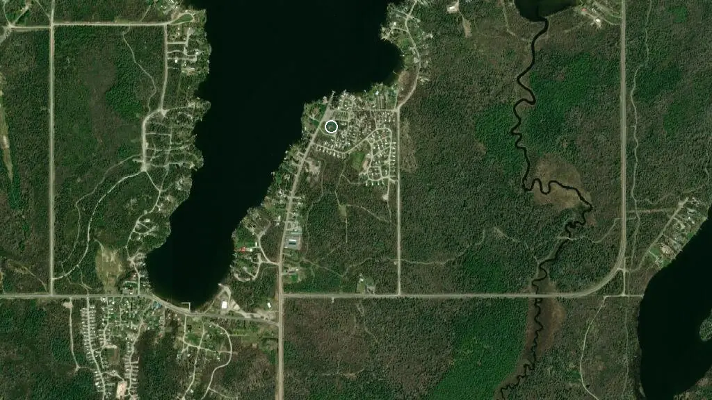 Aerial view of Remi Lake Trailer Park and surroundings