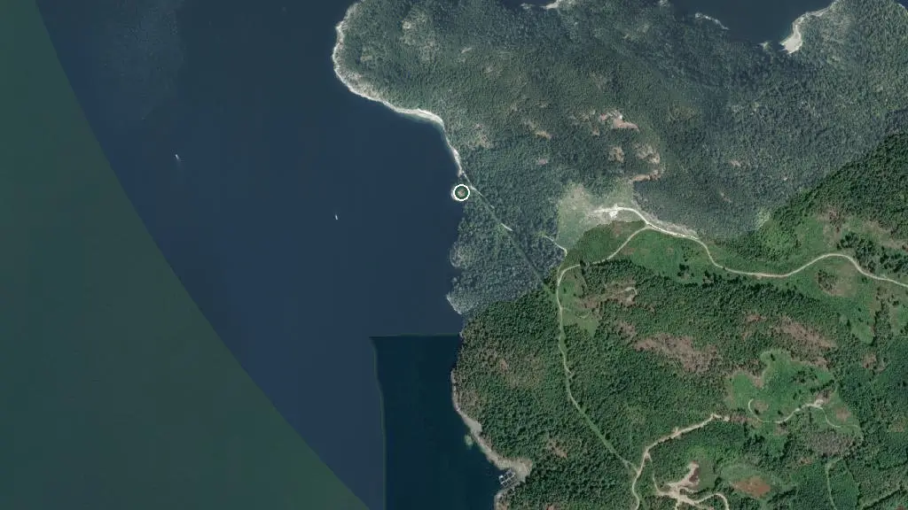 Aerial view of Sarah Point Hut and surroundings