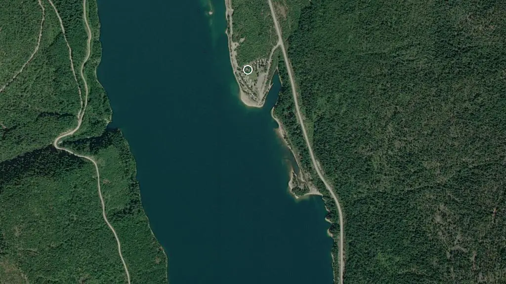 Aerial view of Martha Creek Provincial Park and surroundings