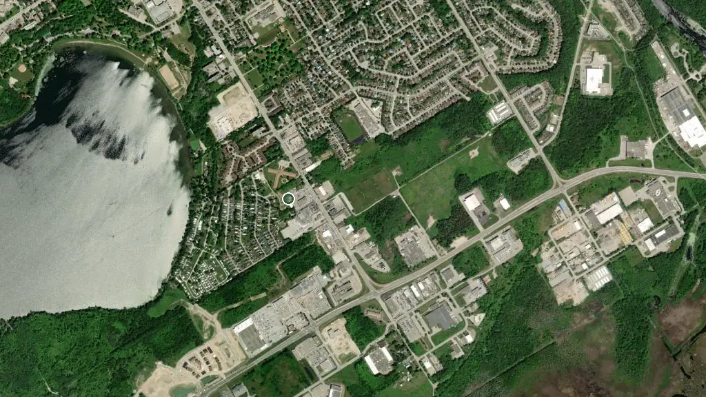 Aerial view of Smith’s Trailer Park & Camp Midland Limited and surroundings