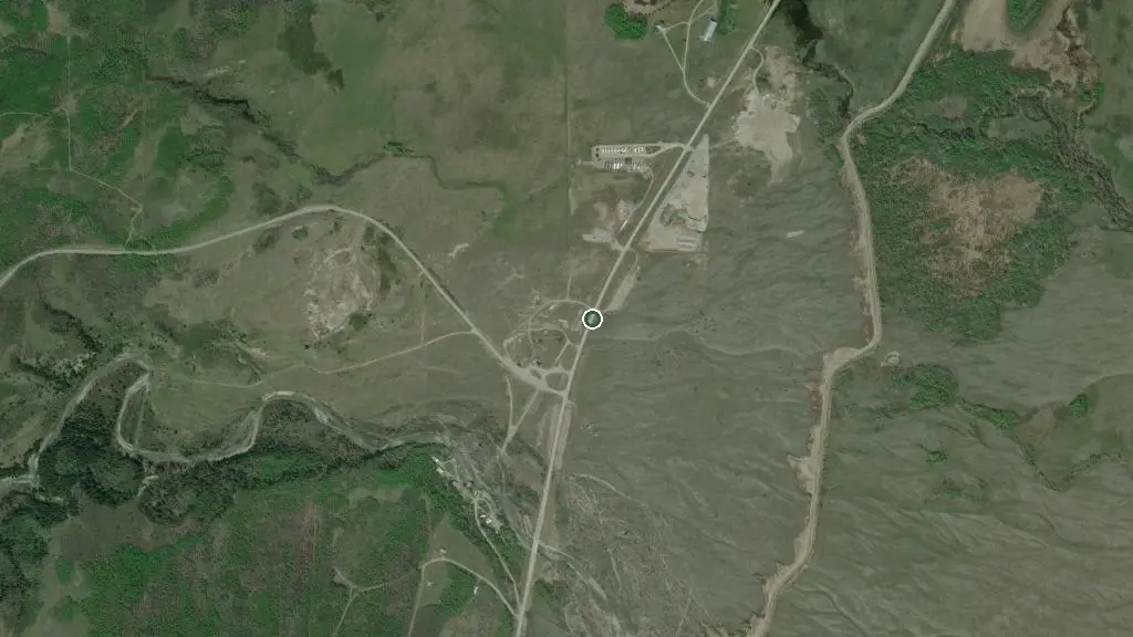 Aerial view of Piegan Crossing RV Park and Campground and surroundings
