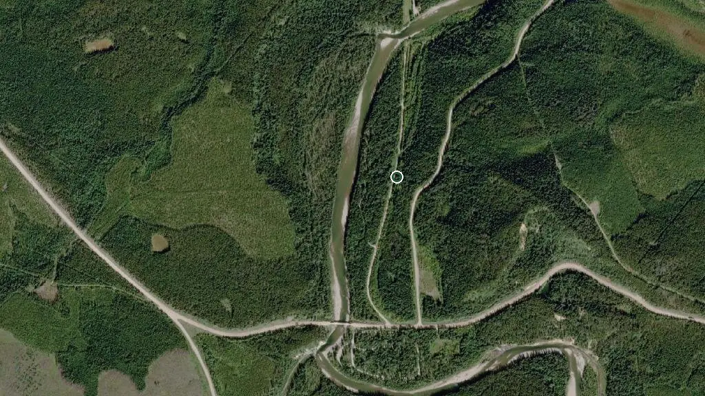 Aerial view of McLeod River Provincial Recreation Area and surroundings