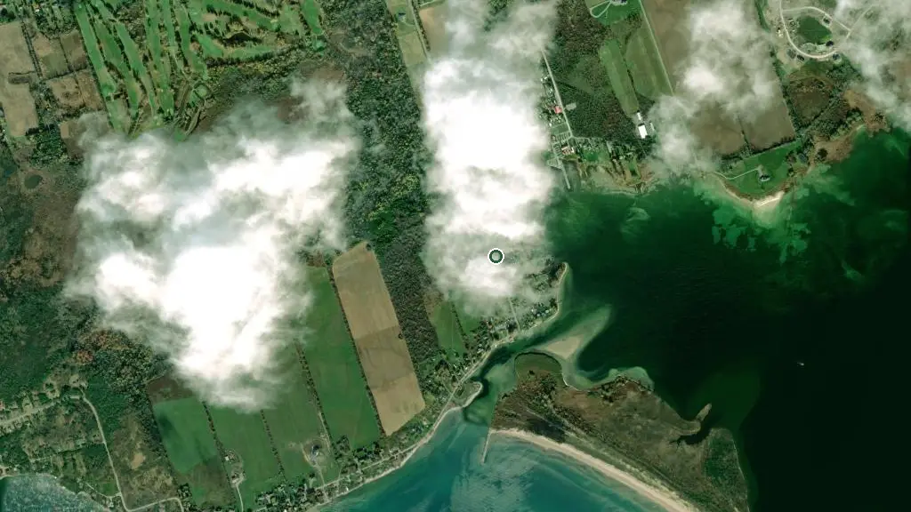 Aerial view of Wellers Bay Campground and surroundings