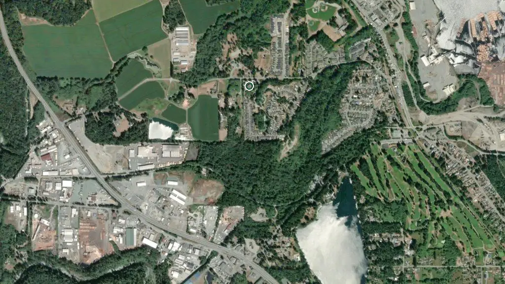 Aerial view of Chemainus Gardens RV Park and surroundings