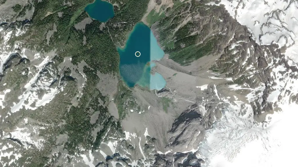 Aerial view of Joffre Lakes Provincial Park and surroundings