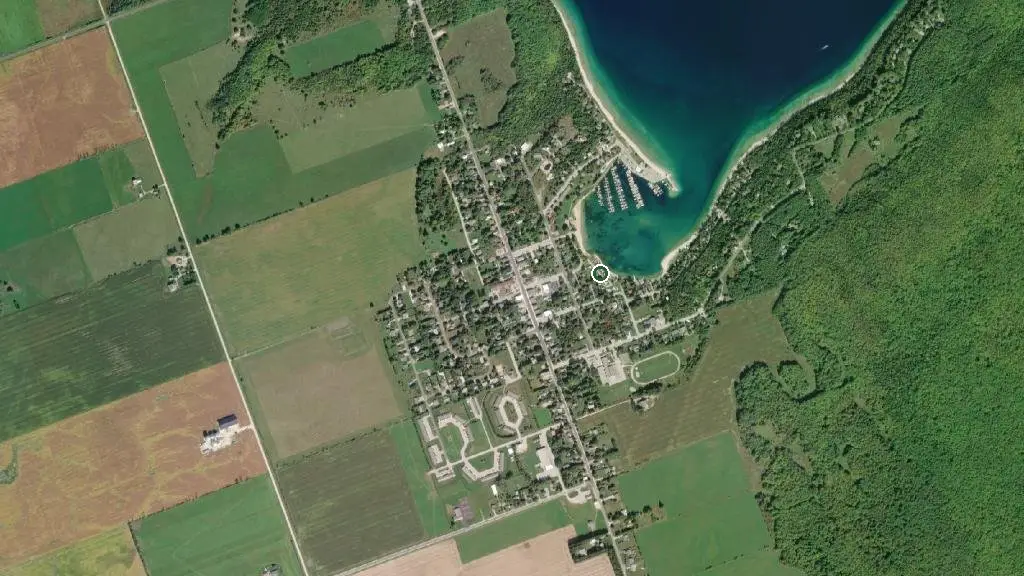 Aerial view of Lion's Head Beach Park Campground and surroundings