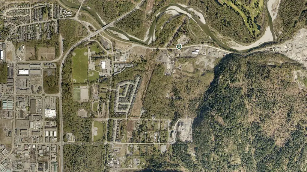 Aerial view of Mamquam River Campground and surroundings