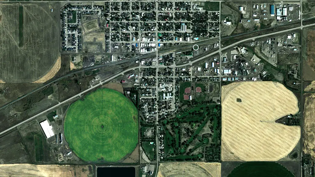 Aerial view of Bow Island Centennial Park and surroundings