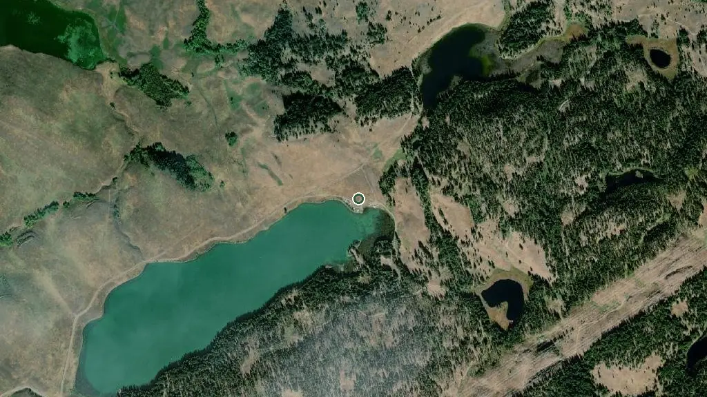 Aerial view of Lundbom Lake East Recreation Site and surroundings