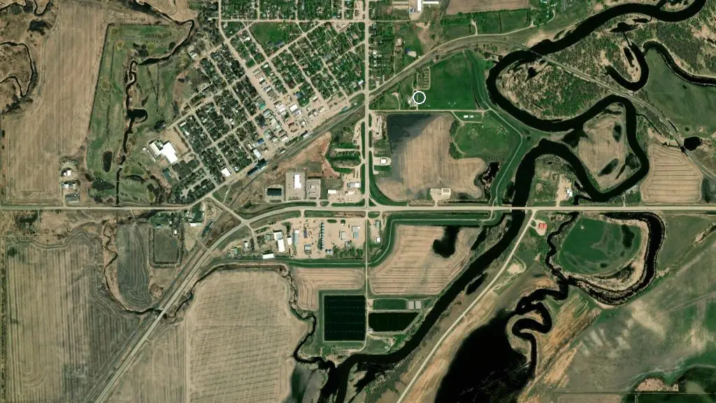 Aerial view of Keven Thompson Memorial Campground and surroundings