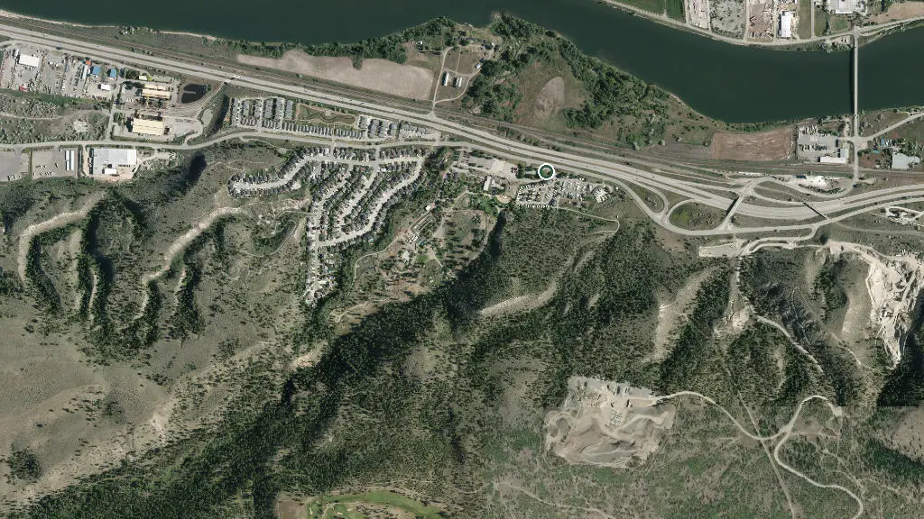 Aerial view of Kamloops RV Park & Storage and surroundings