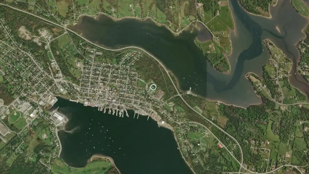 Aerial view of Lunenburg Board of Trade Campground and surroundings