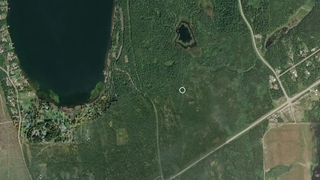 Aerial view of Ten Mile Lake Provincial Park and surroundings