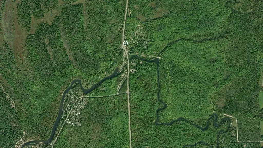 Aerial view of Sauble Falls Tent & Trailer Park and surroundings