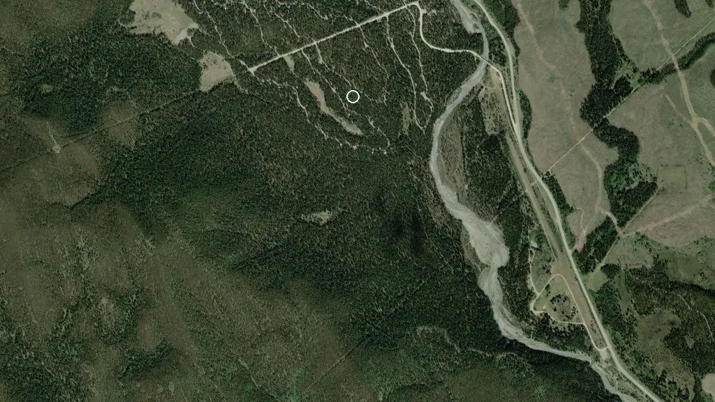Aerial view of Ghost Airstrip Provincial Recreation Area and surroundings