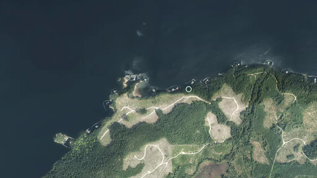 Aerial view of Fiddlehead Landing Hut and surroundings