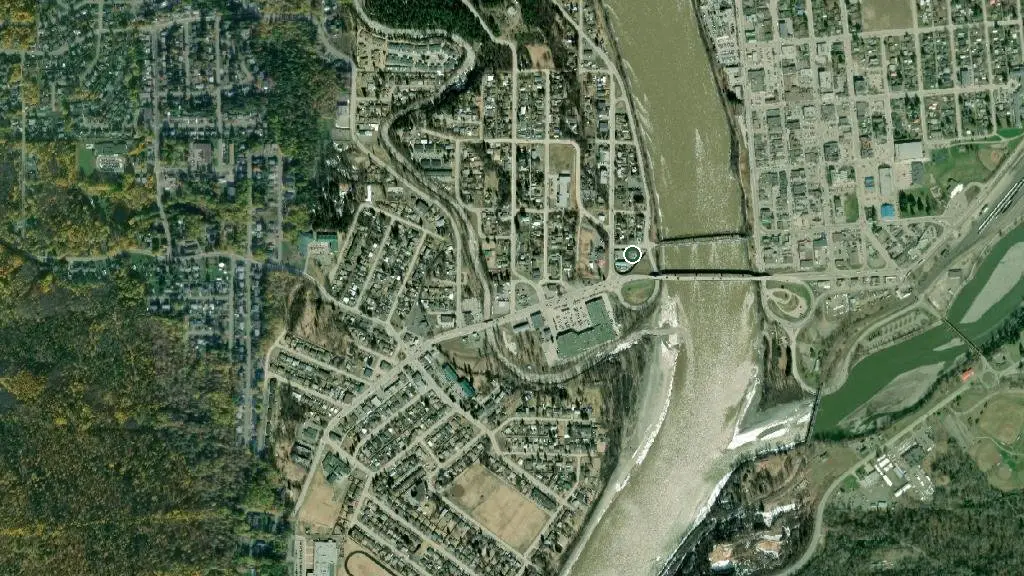 Aerial view of Fraser Bridge Inn & RV Park and surroundings