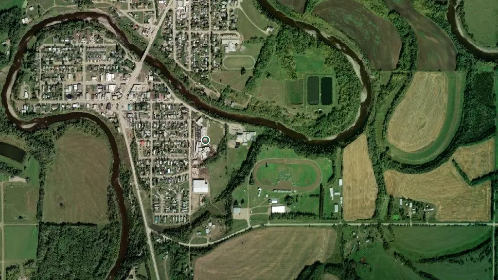 Aerial view of Manning Riverside Campground and surroundings