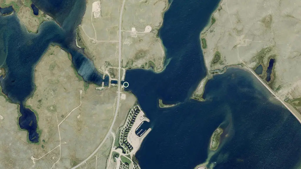 Aerial view of Rolling Hills Reservoir Campground- walleye honey hole and surroundings